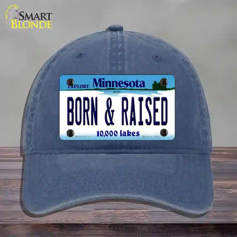 HAT11-MLP-11071 Born & Raised Minnesota State Novelty License Plate Hat, Unconstructed Cotton - Navy
