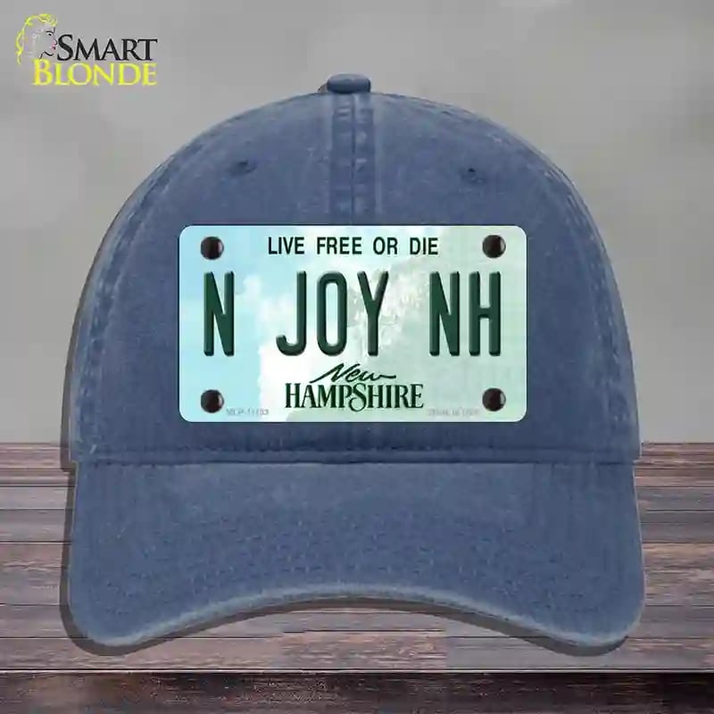 HAT11-MLP-11133 N Joy NH   Hampshire State Novelty License Plate Hat, Unconstructed Cotton - Navy
