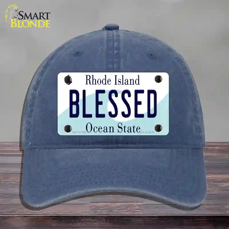 HAT11-MLP-11215 Blessed Rhode Island State Novelty License Plate Hat, Unconstructed Cotton - Navy