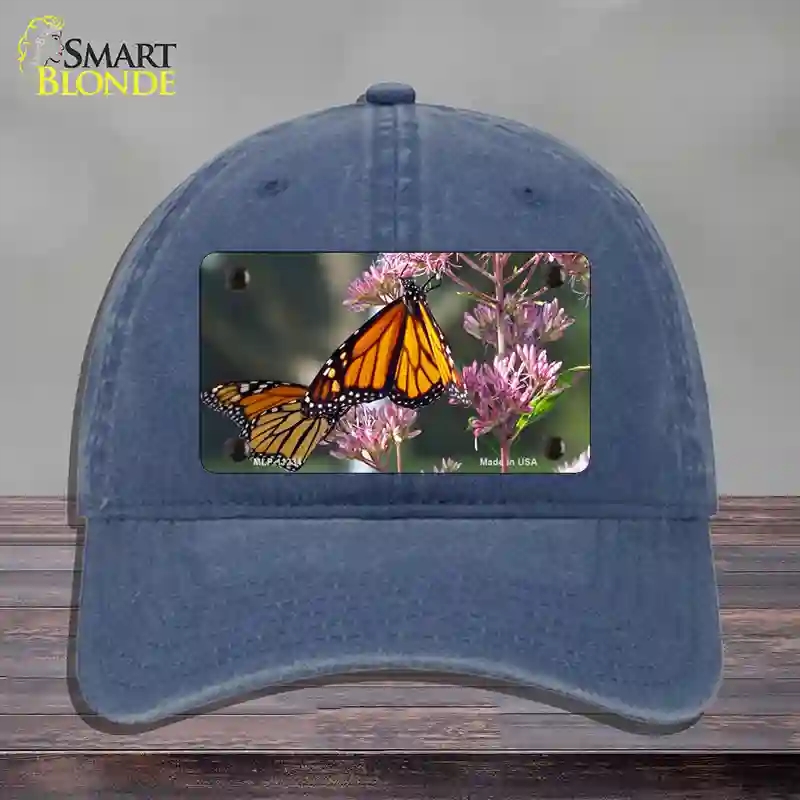HAT11-MLP-11234 Butterfly Monarch on Flower Novelty License Plate Hat, Unconstructed Cotton - Navy