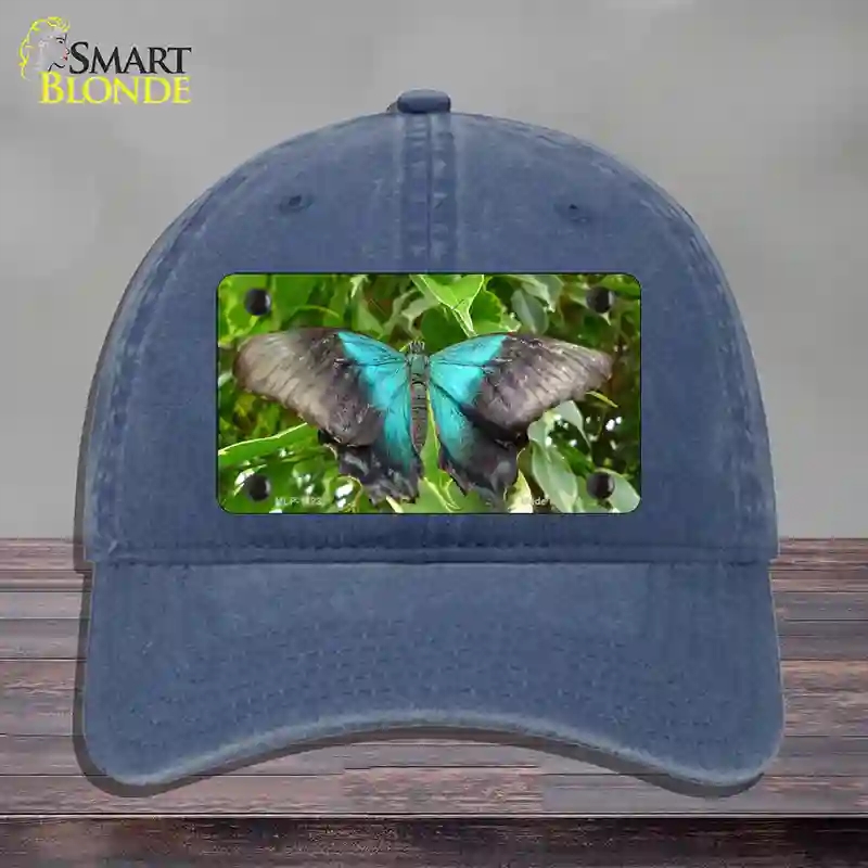 HAT11-MLP-11237 Butterfly Blue & Black Novelty License Plate Hat, Unconstructed Cotton - Navy