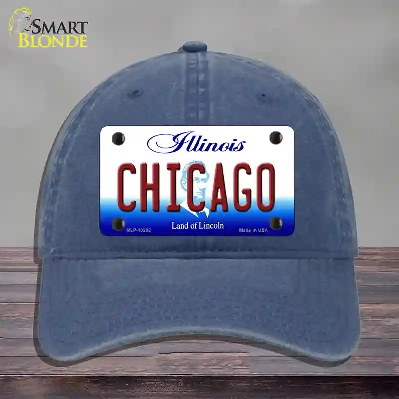 HAT11-MLP-10282 Chicago Illinois Novelty License Plate Hat, Unconstructed Cotton - Navy