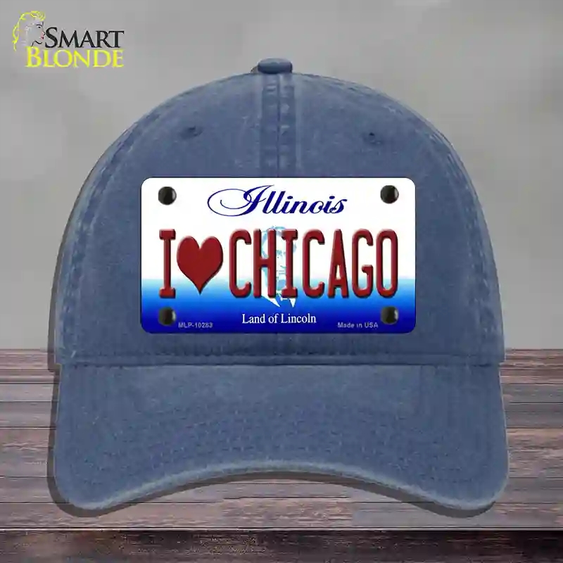 HAT11-MLP-10283 I Love Chicago Illinois Novelty License Plate Hat, Unconstructed Cotton - Navy