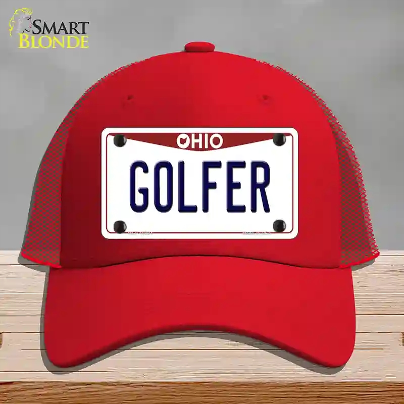 HAT17-MLP-10094 Golfer Ohio Novelty License Plate Hat, Mesh - Red