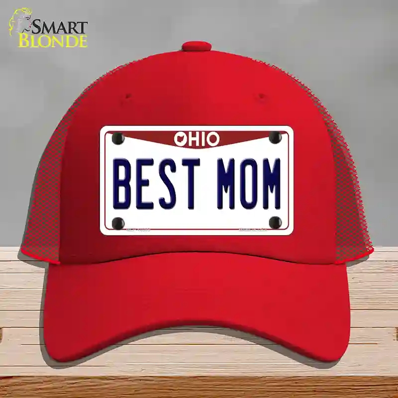 HAT17-MLP-10099 Best Mom Ohio Novelty License Plate Hat, Mesh - Red