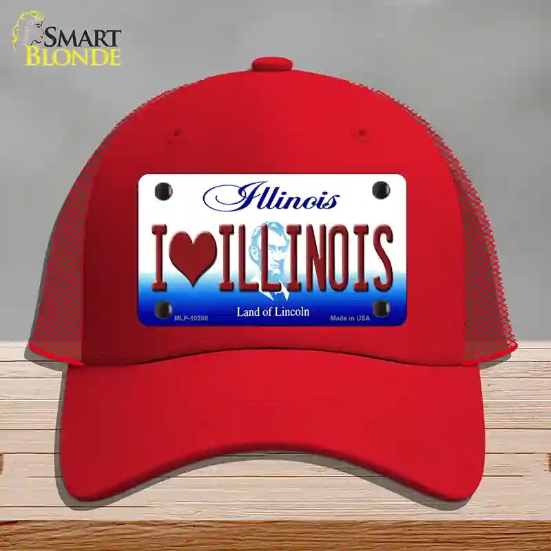 HAT17-MLP-10280 I Love Illinois Novelty License Plate Hat, Mesh - Red