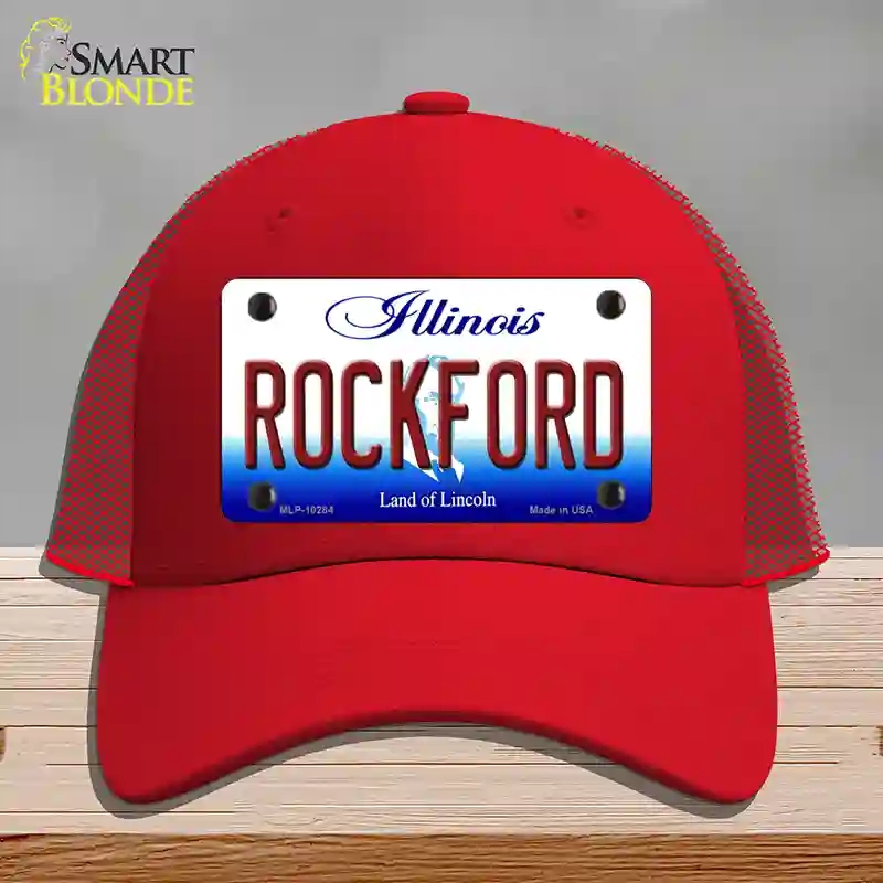 HAT17-MLP-10284 Rockford Illinois Novelty License Plate Hat, Mesh - Red