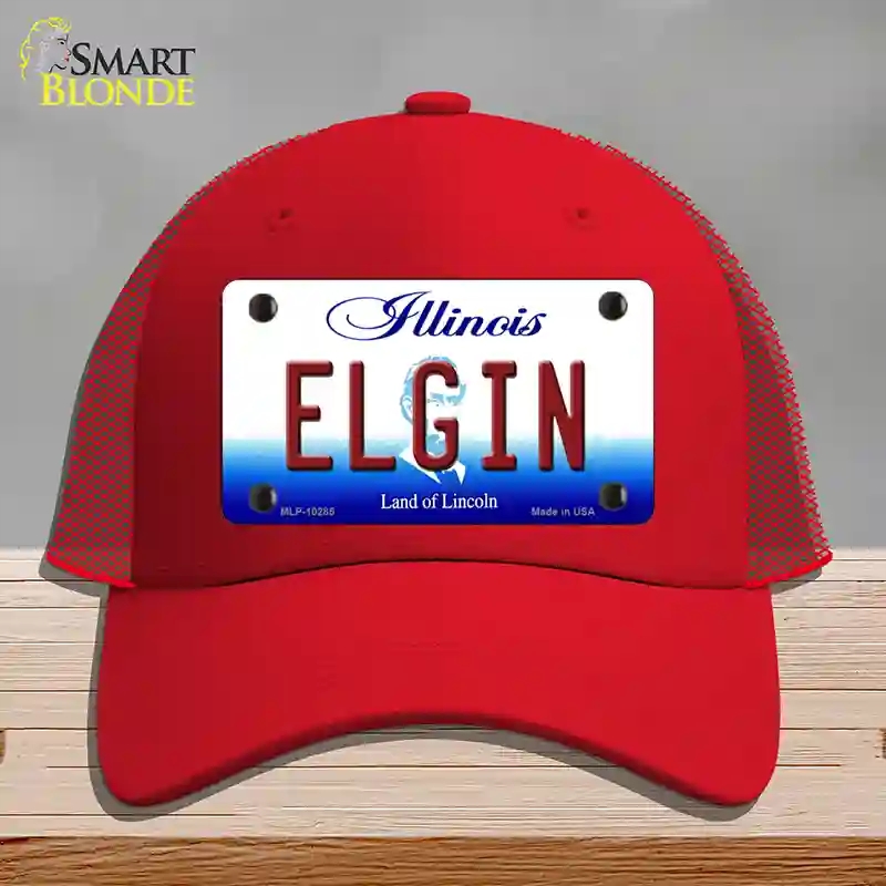 HAT17-MLP-10285 Elgin Illinois Novelty License Plate Hat, Mesh - Red
