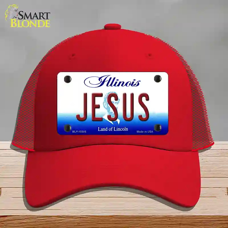 HAT17-MLP-10305 Jesus Illinois Novelty License Plate Hat, Mesh - Red