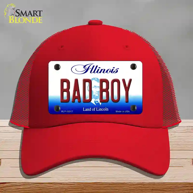 HAT17-MLP-10317 Bad Boy Illinois Novelty License Plate Hat, Mesh - Red