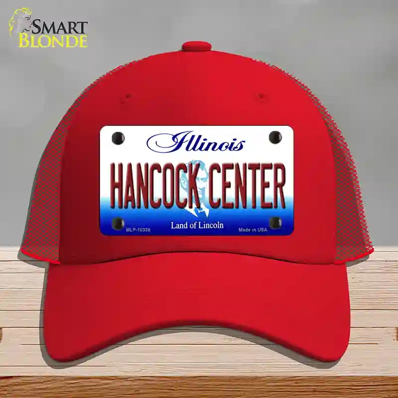HAT17-MLP-10328 Hancock Center Illinois Novelty License Plate Hat, Mesh - Red