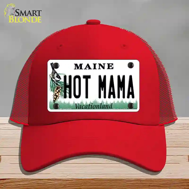 HAT17-MLP-10406 Hot Mama Maine Novelty License Plate Hat, Mesh - Red