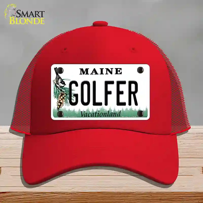 HAT17-MLP-10418 Golfer Maine Novelty License Plate Hat, Mesh - Red