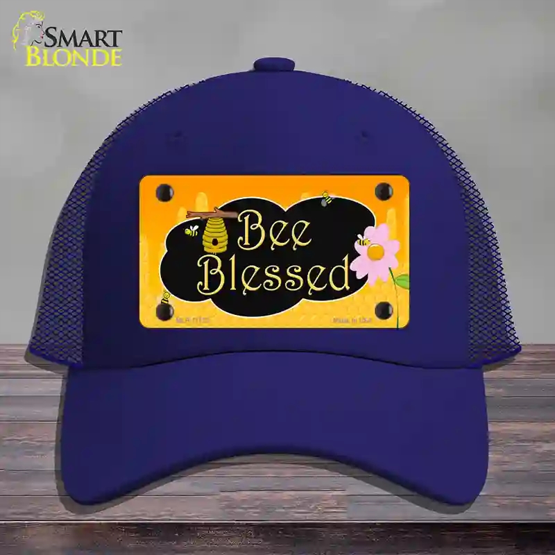HAT18-MLP-11722 Bee Blessed Honey Hive Novelty License Plate Hat, Mesh - Royal Blue
