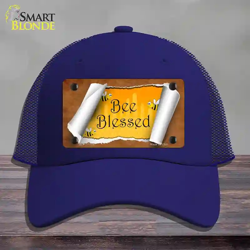 HAT18-MLP-11724 Bee Blessed Scroll Novelty License Plate Hat, Mesh - Royal Blue
