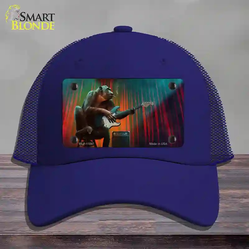 HAT18-MLP-11897 Monkey with Guitar Novelty License Plate Hat, Mesh - Royal Blue