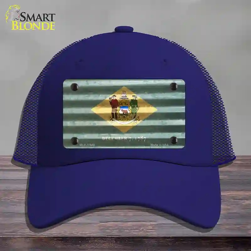 HAT18-MLP-11949 Delaware Corrugated Flag Novelty License Plate Hat, Mesh - Royal Blue