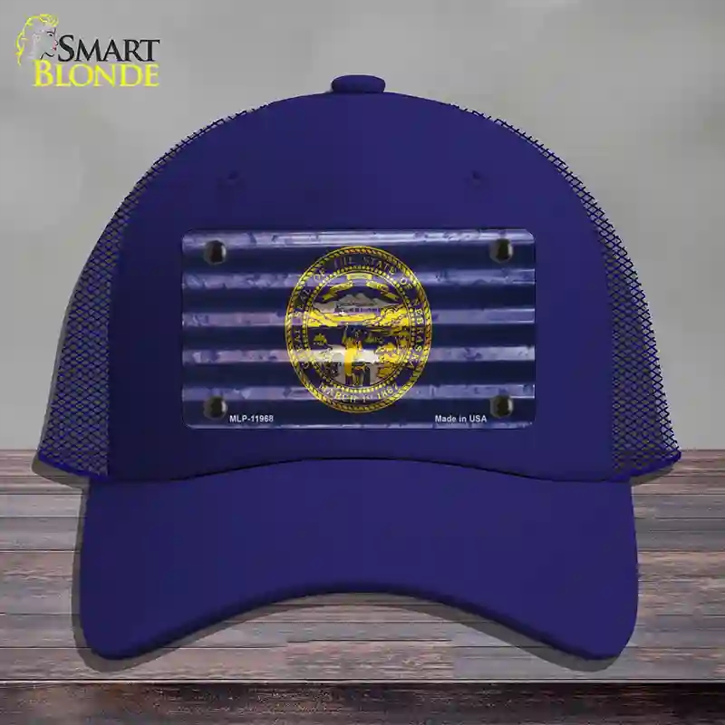 HAT18-MLP-11968 Nebraska Corrugated Flag Novelty License Plate Hat, Mesh - Royal Blue