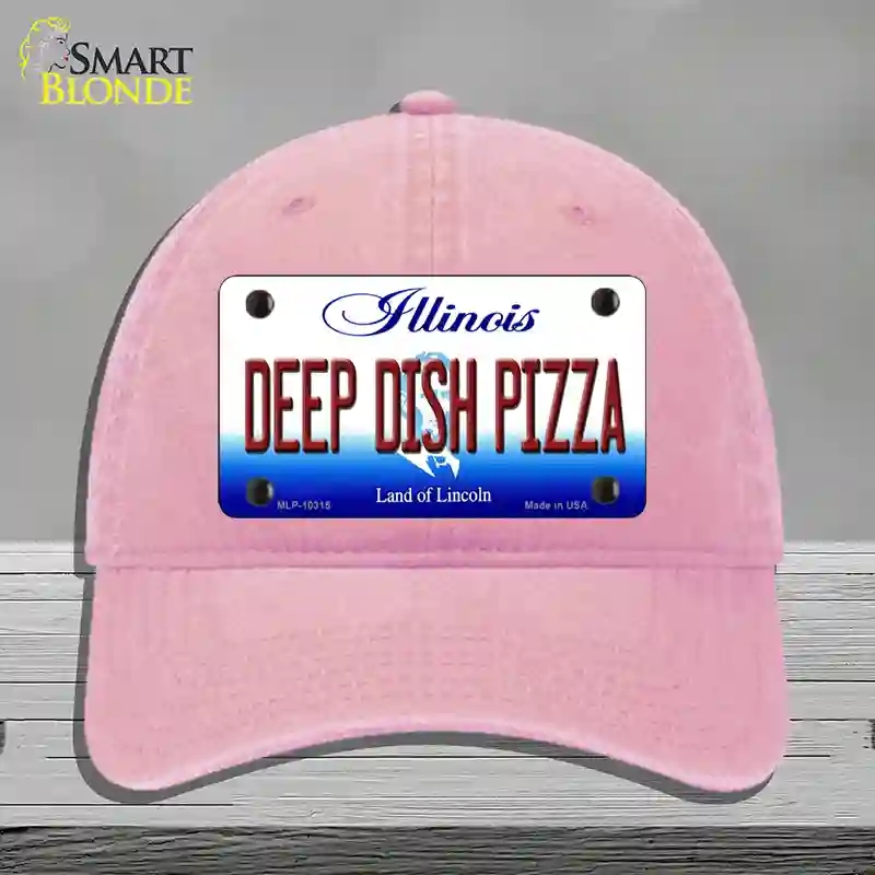 HAT12-MLP-10315 Deep Dish Pizza Illinois Novelty License Plate Hat, Unconstructed Cotton - Pink