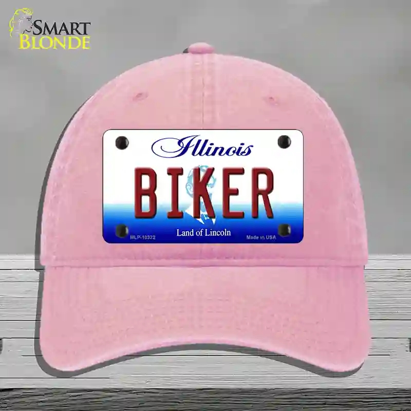 HAT12-MLP-10322 Biker Illinois Novelty License Plate Hat, Unconstructed Cotton - Pink