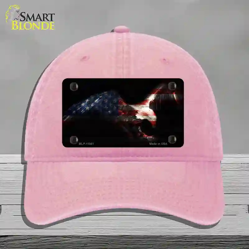 HAT12-MLP-11941 Eagle American Flag Novelty License Plate Hat, Unconstructed Cotton - Pink