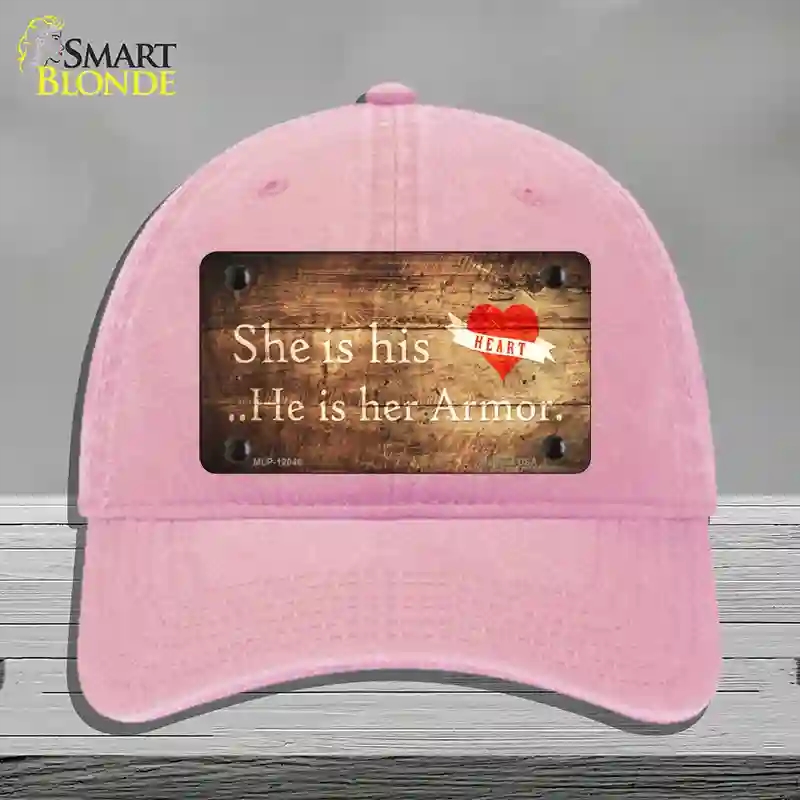 HAT12-MLP-12046 His Heart Her Armor Novelty License Plate Hat, Unconstructed Cotton - Pink