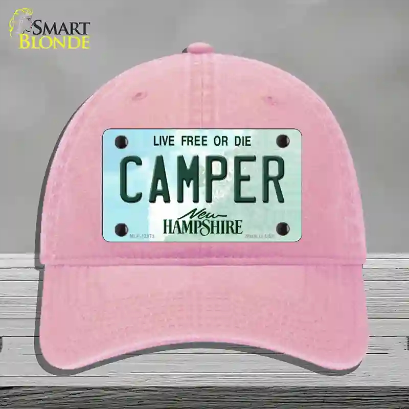 HAT12-MLP-12073 Camper   Hampshire State Novelty License Plate Hat, Unconstructed Cotton - Pink