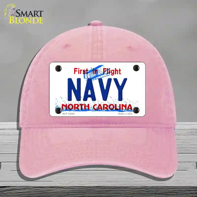 HAT12-MLP-12094 Navy North Carolina State Novelty License Plate Hat, Unconstructed Cotton - Pink
