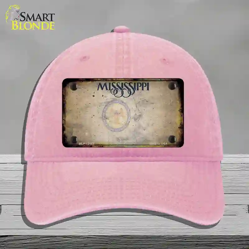 HAT12-MLP-12183 Mississippi Great Seal Rusty Blank Novelty License Plate Hat, Unconstructed Cotton - Pink