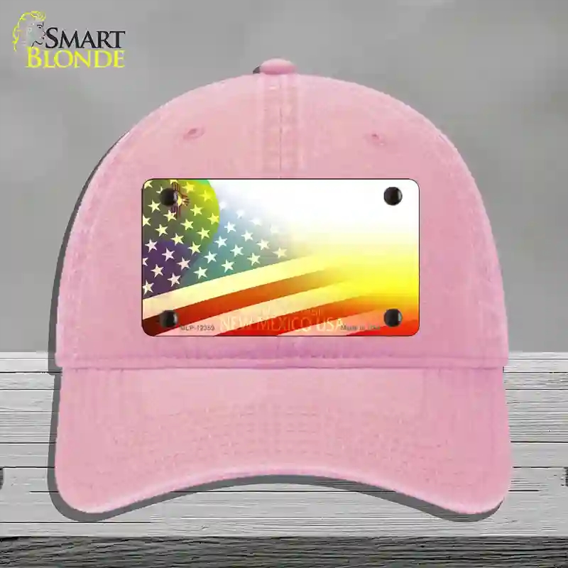 HAT12-MLP-12359   Mexico with American Flag Novelty License Plate Hat, Unconstructed Cotton - Pink