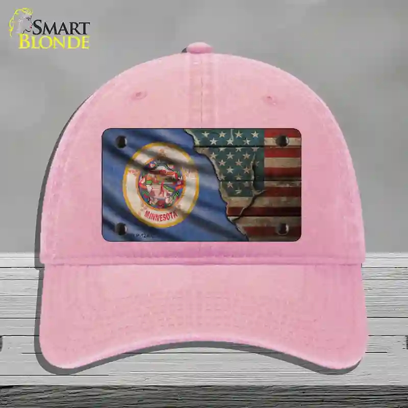 HAT12-MLP-12402 Minnesota & American Flag Novelty License Plate Hat, Unconstructed Cotton - Pink
