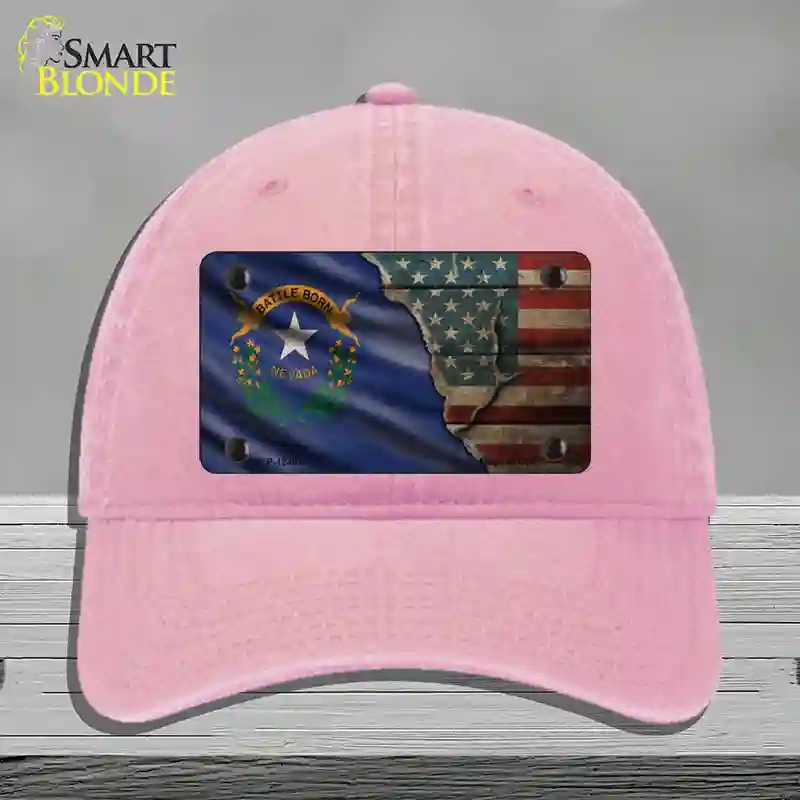HAT12-MLP-12407 Nevada & American Flag Novelty License Plate Hat, Unconstructed Cotton - Pink