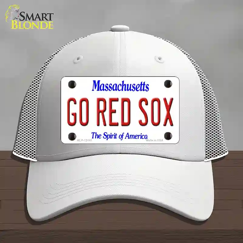 HAT19-MLP-12185 Go Red Sox Massachusetts Novelty License Plate Hat, Mesh - White