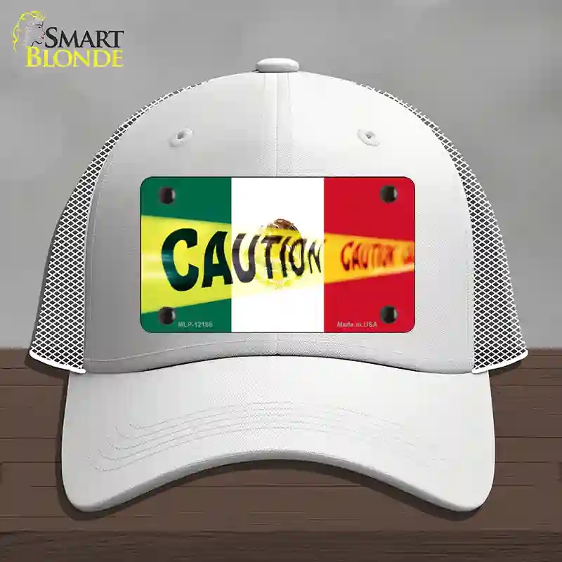 HAT19-MLP-12188 Caution Mexico Flag Novelty License Plate Hat, Mesh - White