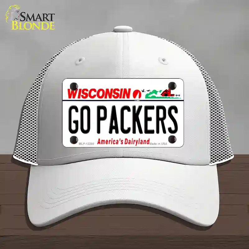 HAT19-MLP-12208 Go Packers Wisconsin Novelty License Plate Hat, Mesh - White