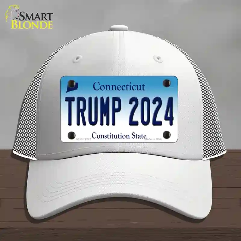 HAT19-MLP-12222 Trump 2024 Connecticut Novelty License Plate Hat, Mesh - White