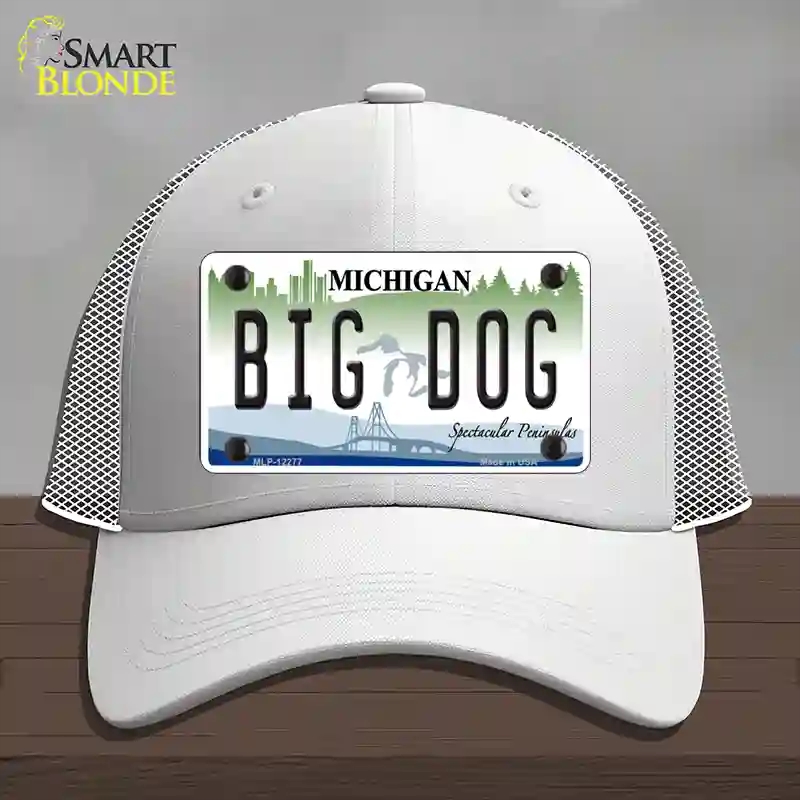 HAT19-MLP-12277 Michigan Big Dog Novelty License Plate Hat, Mesh - White