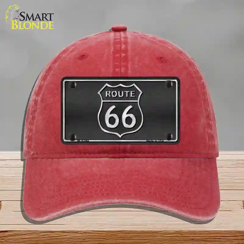 HAT13-MLP-094 Route 66 Shield Black Novelty License Plate Hat, Unconstructed Cotton - Red