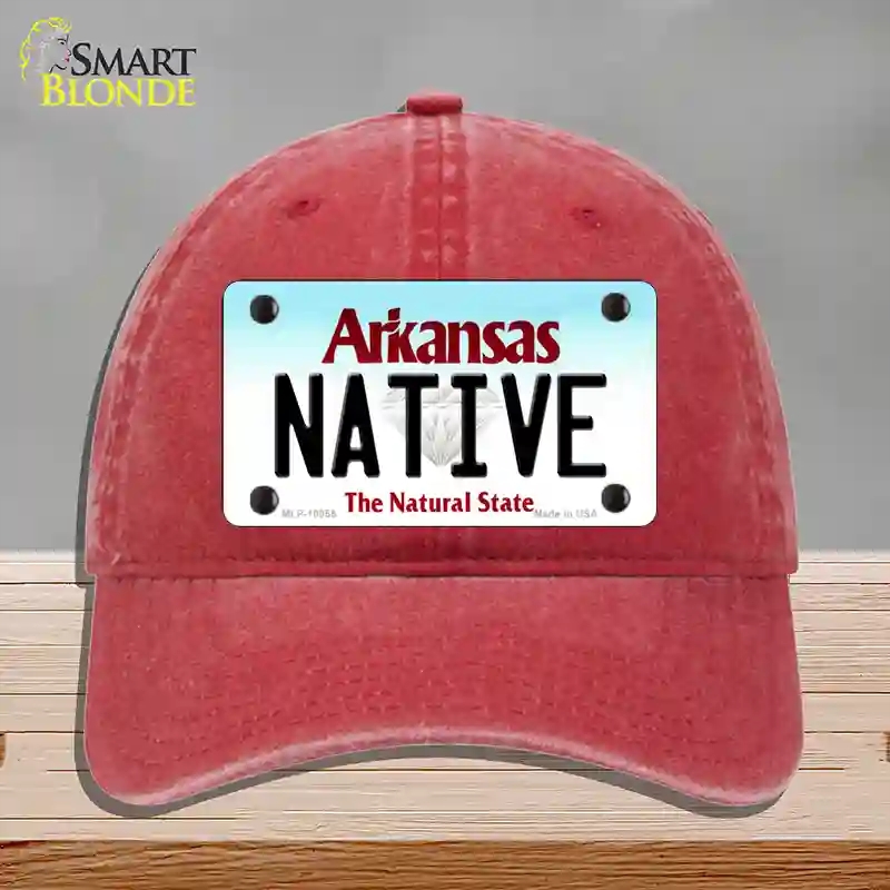 HAT13-MLP-10055 Native Arkansas Novelty License Plate Hat, Unconstructed Cotton - Red
