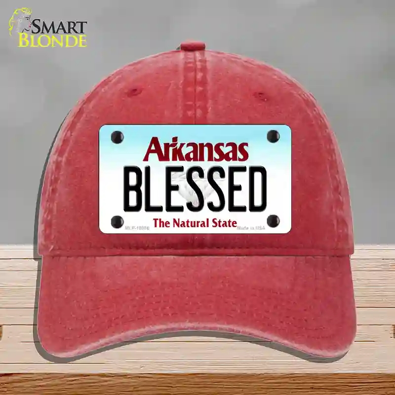 HAT13-MLP-10056 Blessed Arkansas Novelty License Plate Hat, Unconstructed Cotton - Red