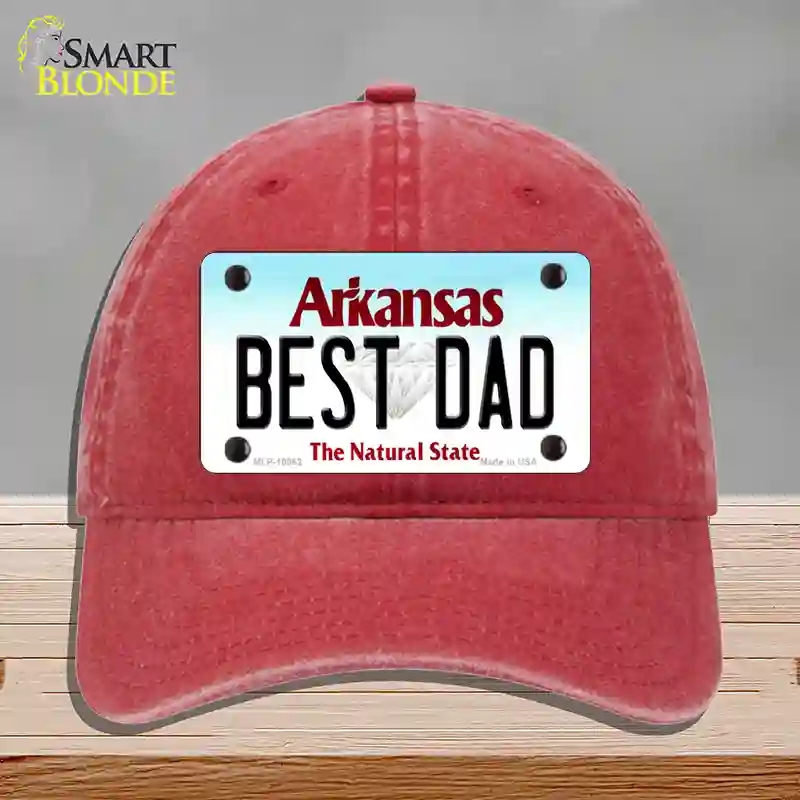 HAT13-MLP-10062 Best Dad Arkansas Novelty License Plate Hat, Unconstructed Cotton - Red