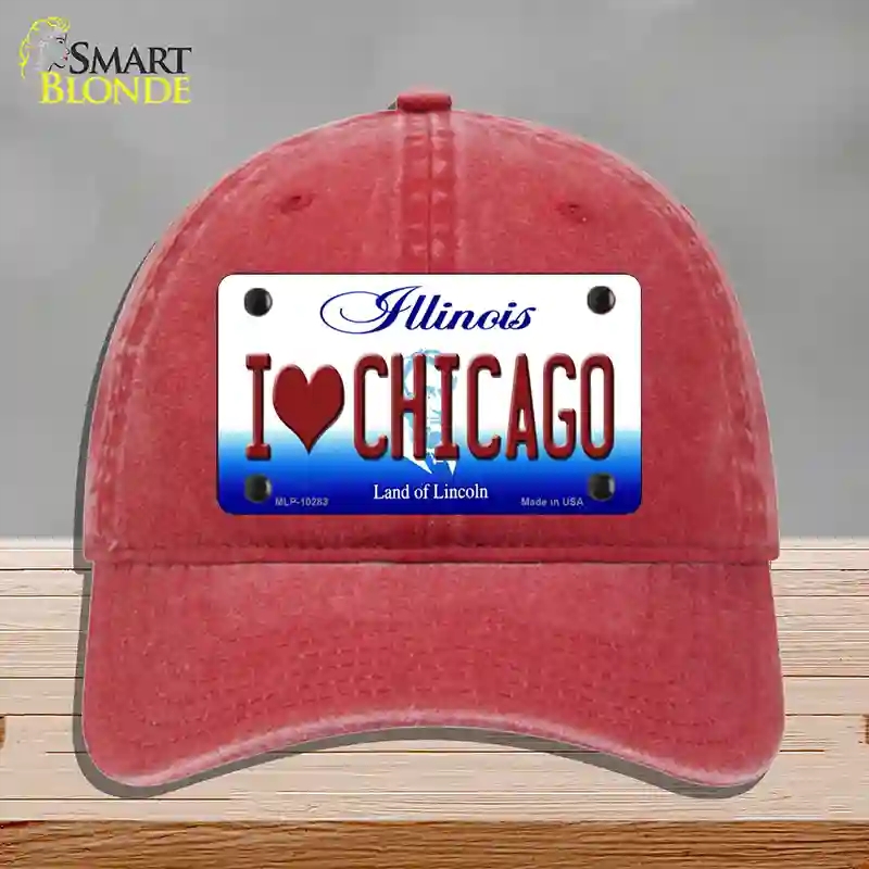 HAT13-MLP-10283 I Love Chicago Illinois Novelty License Plate Hat, Unconstructed Cotton - Red