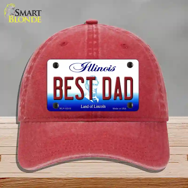 HAT13-MLP-10319 Best Dad Illinois Novelty License Plate Hat, Unconstructed Cotton - Red