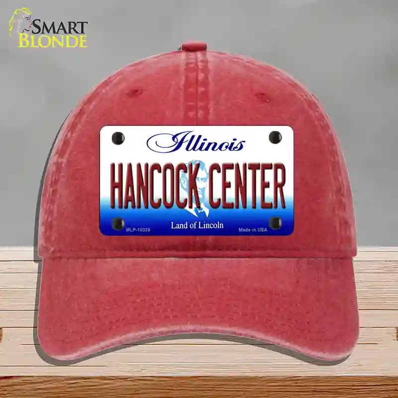 HAT13-MLP-10328 Hancock Center Illinois Novelty License Plate Hat, Unconstructed Cotton - Red