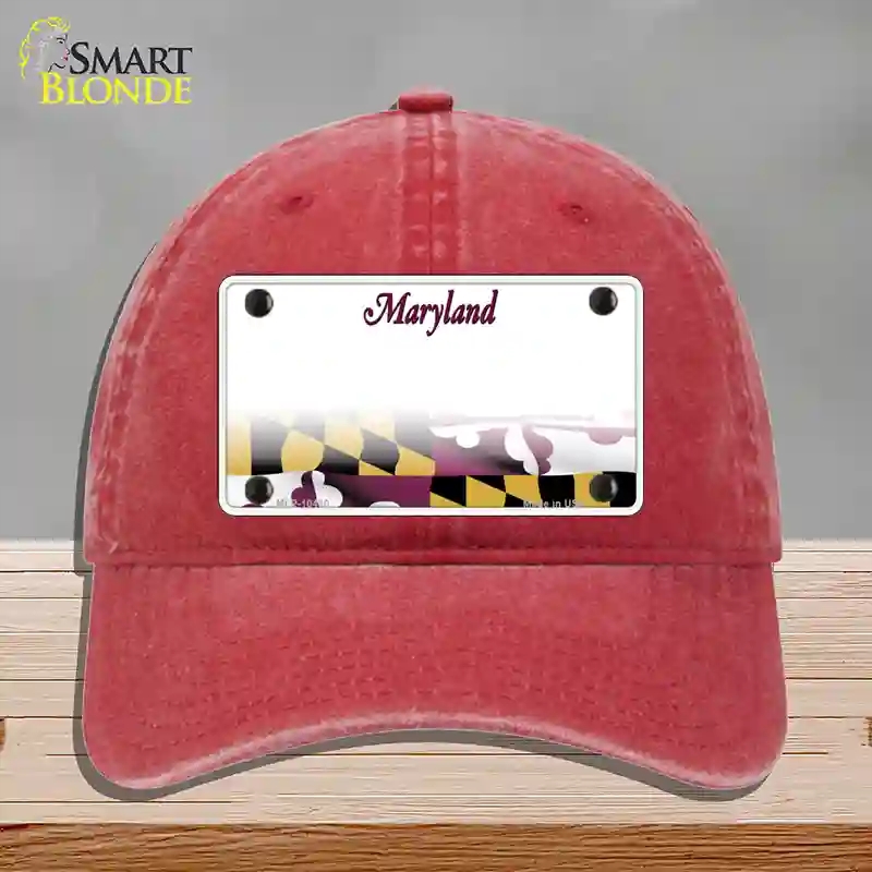 HAT13-MLP-10460 Maryland State Blank Novelty License Plate Hat, Unconstructed Cotton - Red