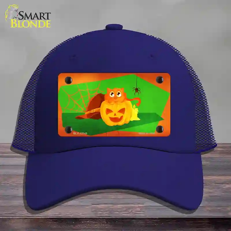 HAT18-MLP-12048 Pumpkin Kitty Novelty License Plate Hat, Mesh - Royal Blue
