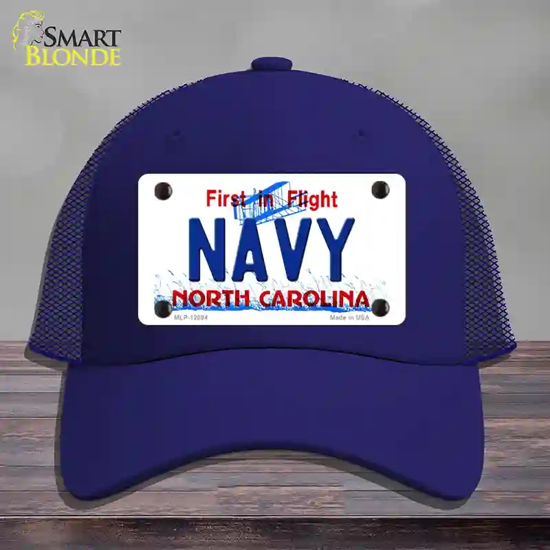 HAT18-MLP-12094 Navy North Carolina State Novelty License Plate Hat, Mesh - Royal Blue