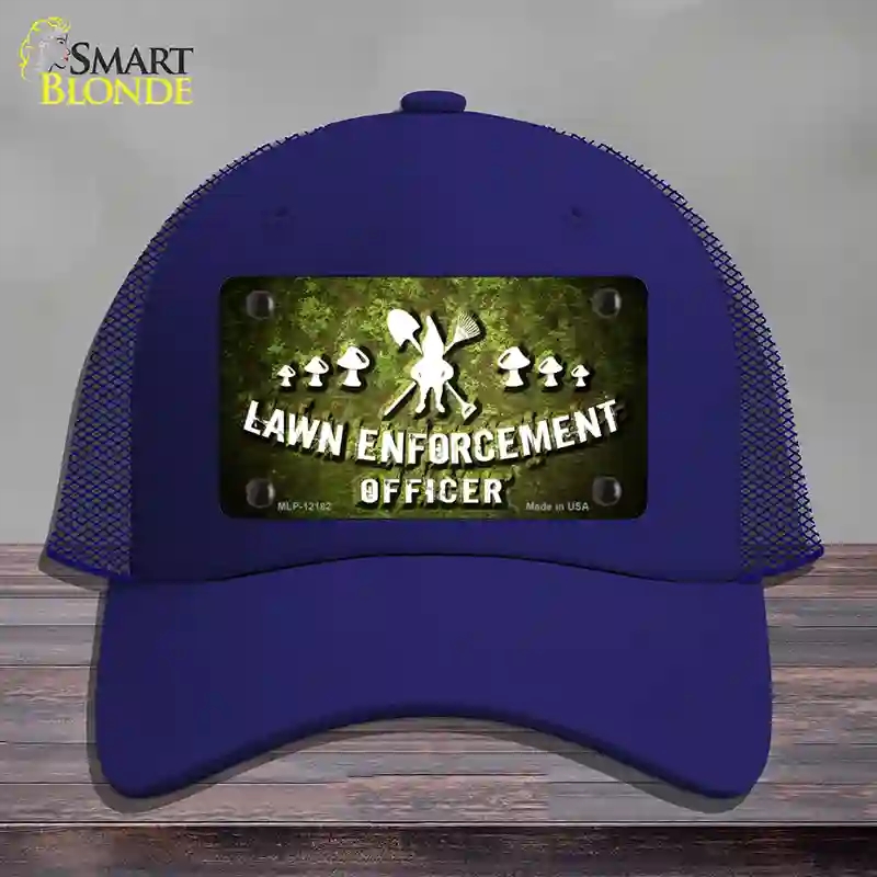 HAT18-MLP-12182 Lawn Enforcement Gnome Novelty License Plate Hat, Mesh - Royal Blue