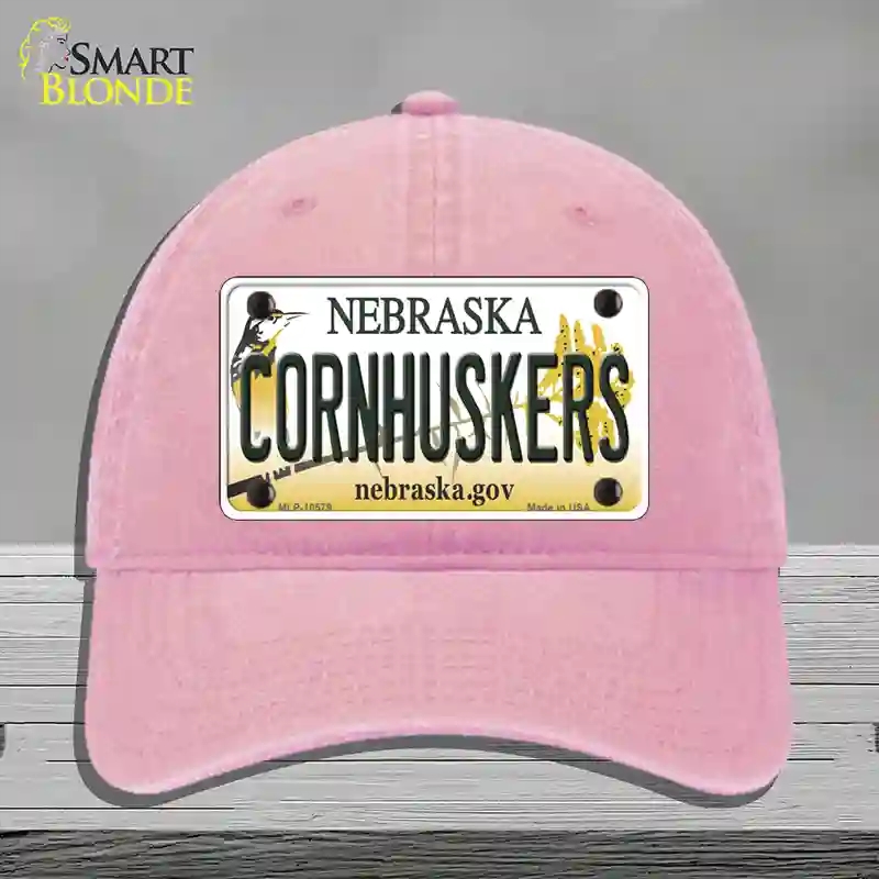 HAT12-MLP-10579 Cornhuskers Nebraska Novelty License Plate Hat, Unconstructed Cotton - Pink