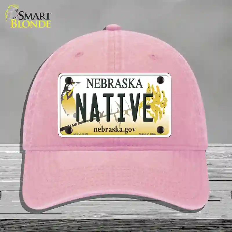 HAT12-MLP-10599 Native Nebraska Novelty License Plate Hat, Unconstructed Cotton - Pink